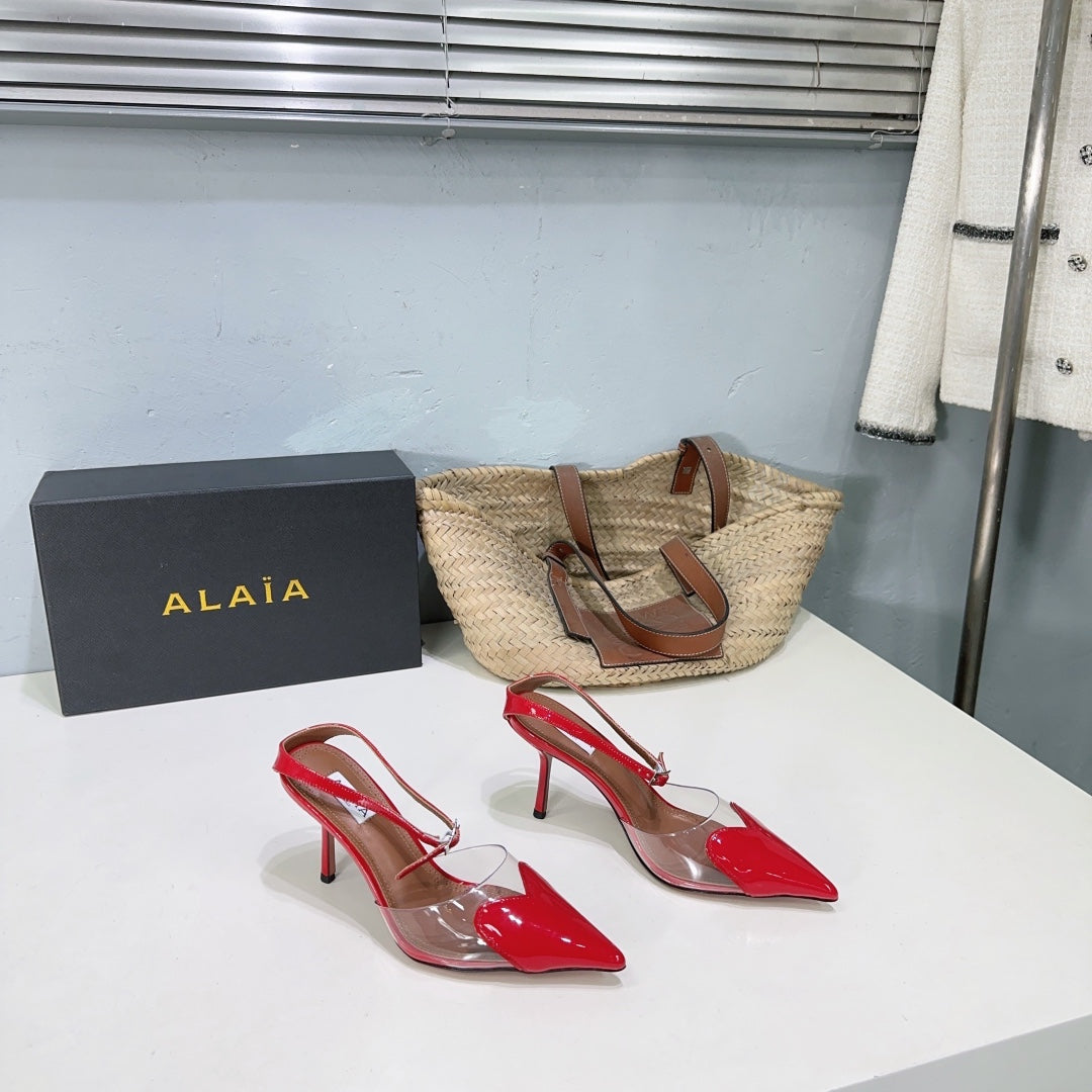 Alaïa Heart PVC Pointed Toe Slingback Mules – Spring/Summer Collection – 25SS
