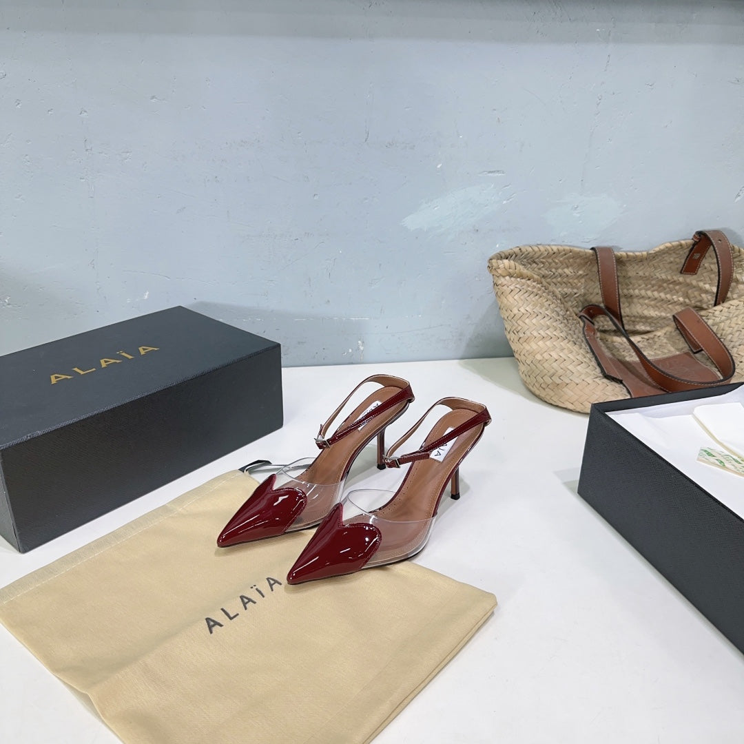 Alaïa Heart PVC Pointed Toe Slingback Mules – Spring/Summer Collection – 25SS