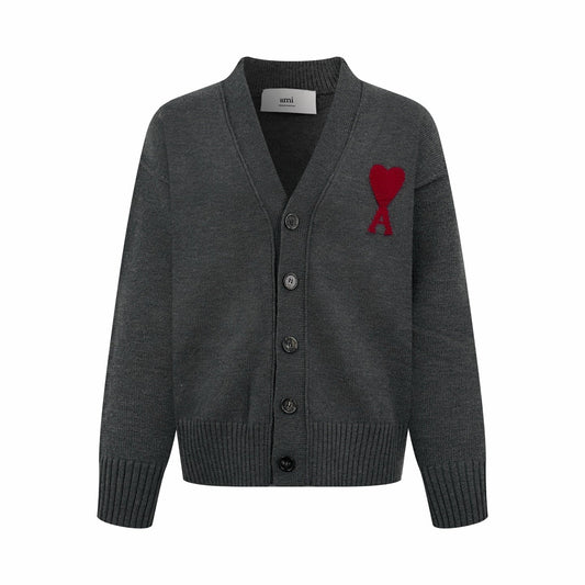 Ami Paris Heart Jacquard Merino Cardigan